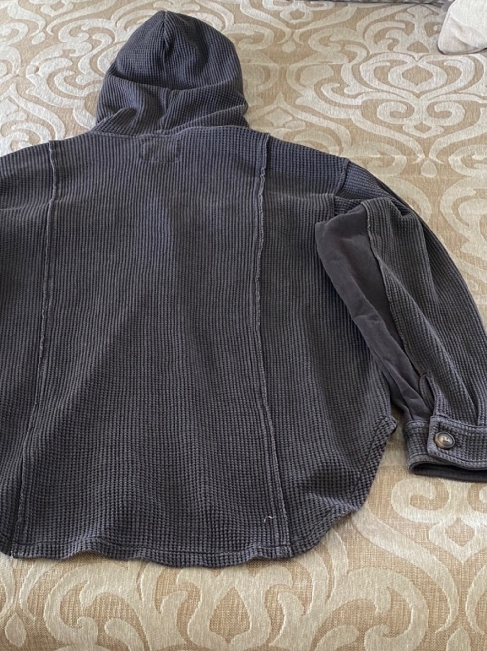 American Eagle Charcoal Waffle Knit Hooded Shacket Size Small Oversized - Picture 8 of 11